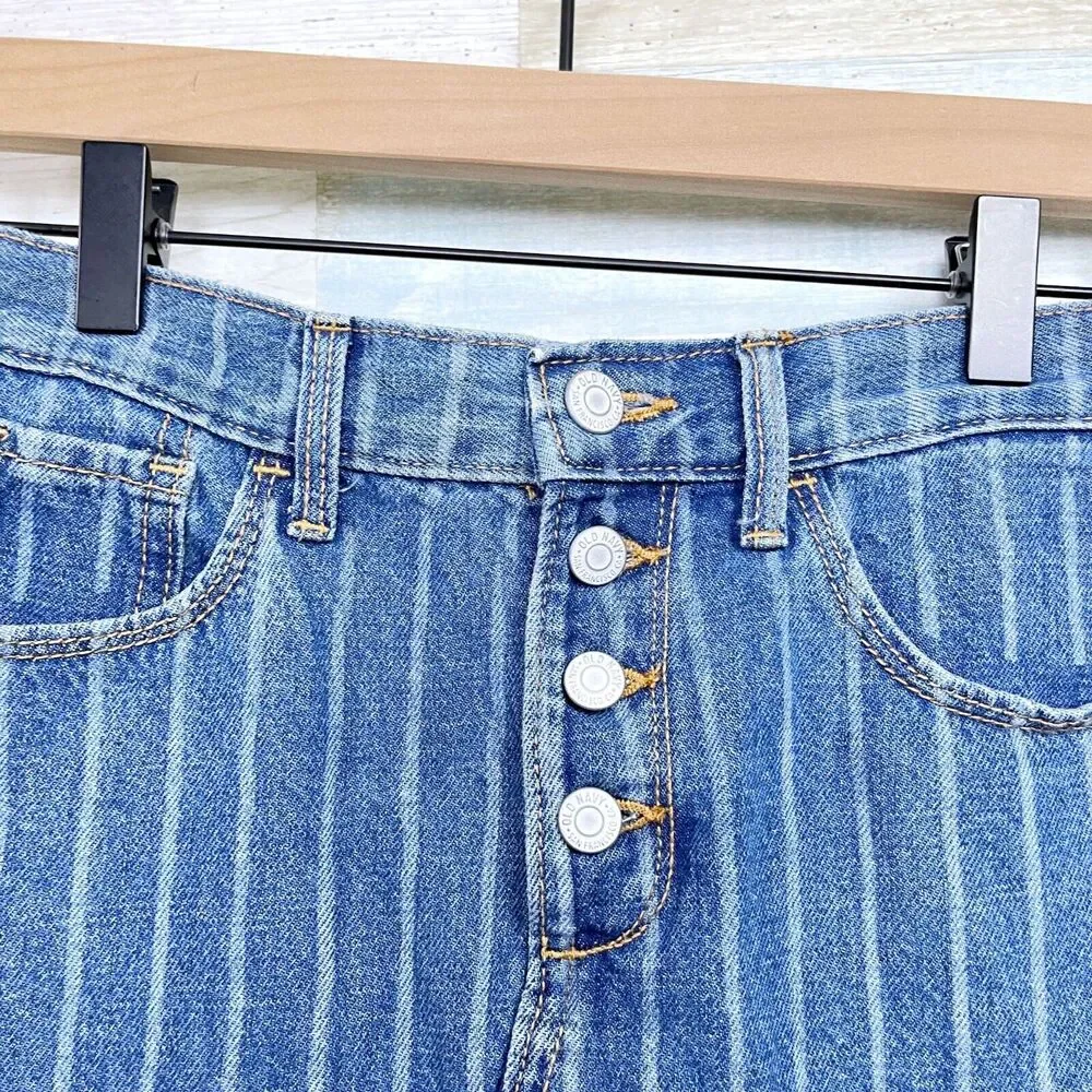 Old Navy Striped Denim Button Front Skirt Blue Medium Wash Girls Large 10 12